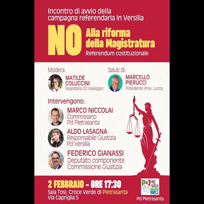 Referendum, incontro Pd per il “NO” lunedì 2 febbraio a Pietrasanta